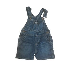 OshKosh B'Gosh Blue Dark Denim Shortalls Sz 18M Vestback Snap Crotch Overalls